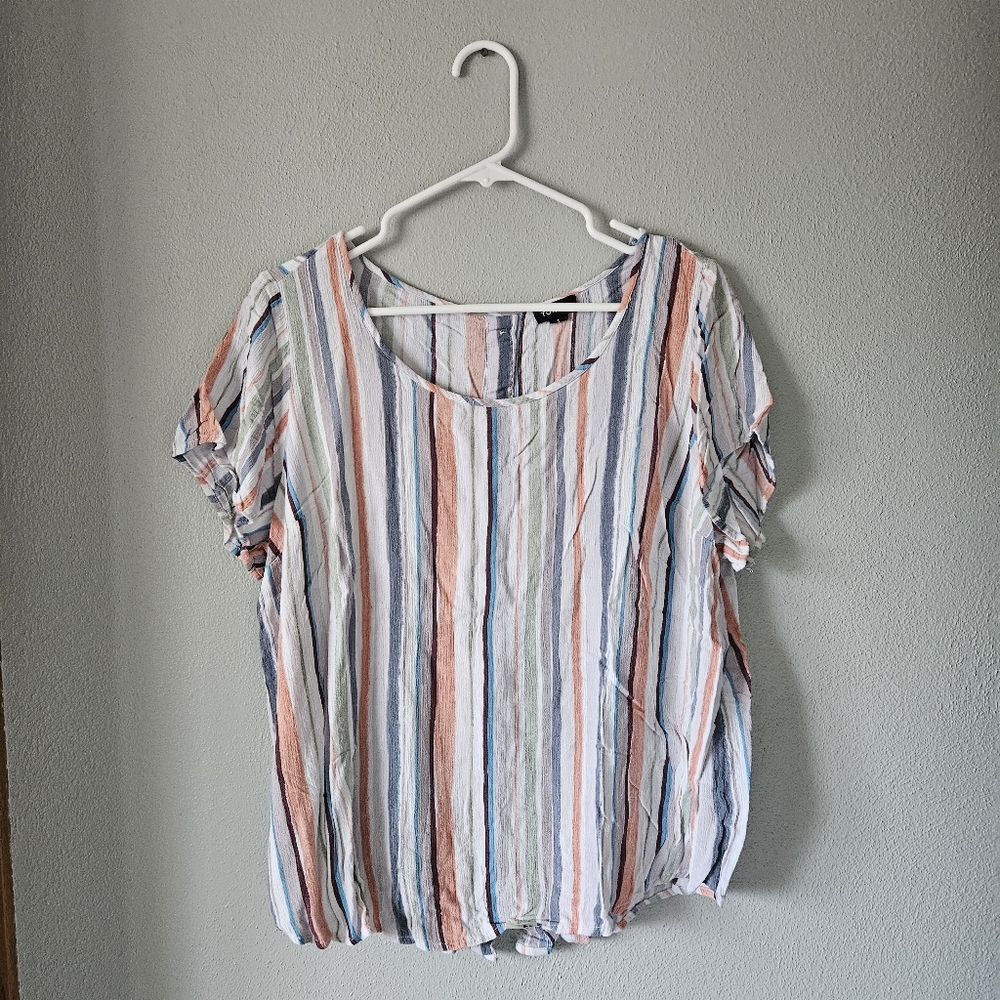 Torrid Striped Blouse with Pink and Blue Accents